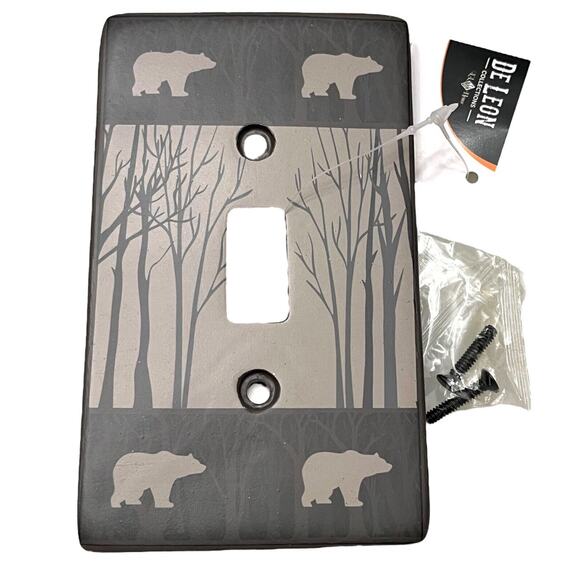 Bears Woods Single Light Switch Cover Cabin Lodge Bear Tree Flip Switch Screws - Picture 1 of 2